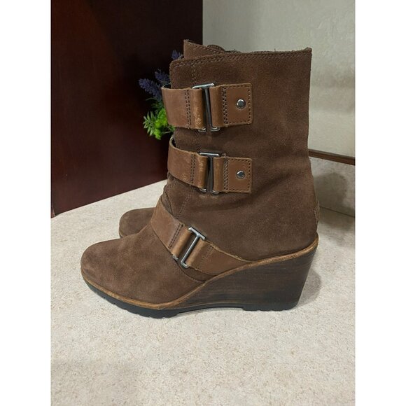 Sorel Women's After Hours Boot Brown Suede Mid Bootie Wedge Heel Lug Sole Size 9 - Picture 3 of 8